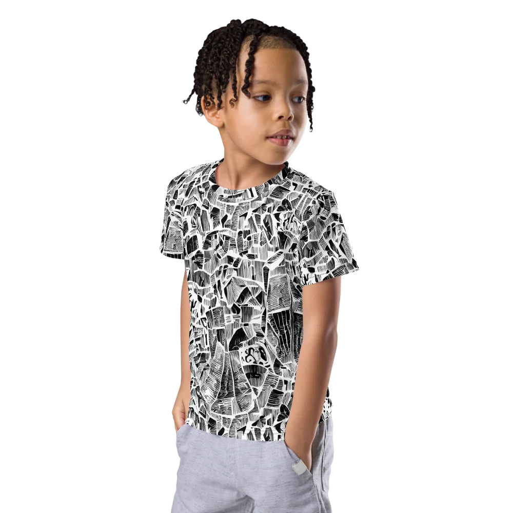 Monochrome Canopy on Kids Crew Neck T-Shirt — Left Front
