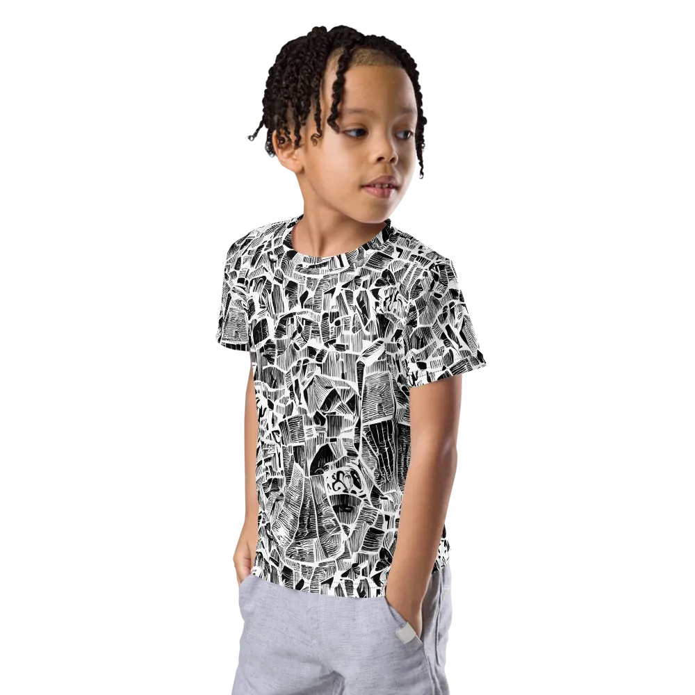 Monochrome Canopy on Kids Crew Neck T-Shirt — Left Front