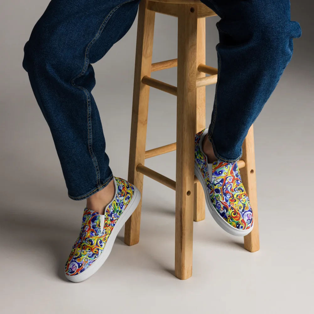 Painted Comet on Men's Slip-On Canvas Shoes — Front
