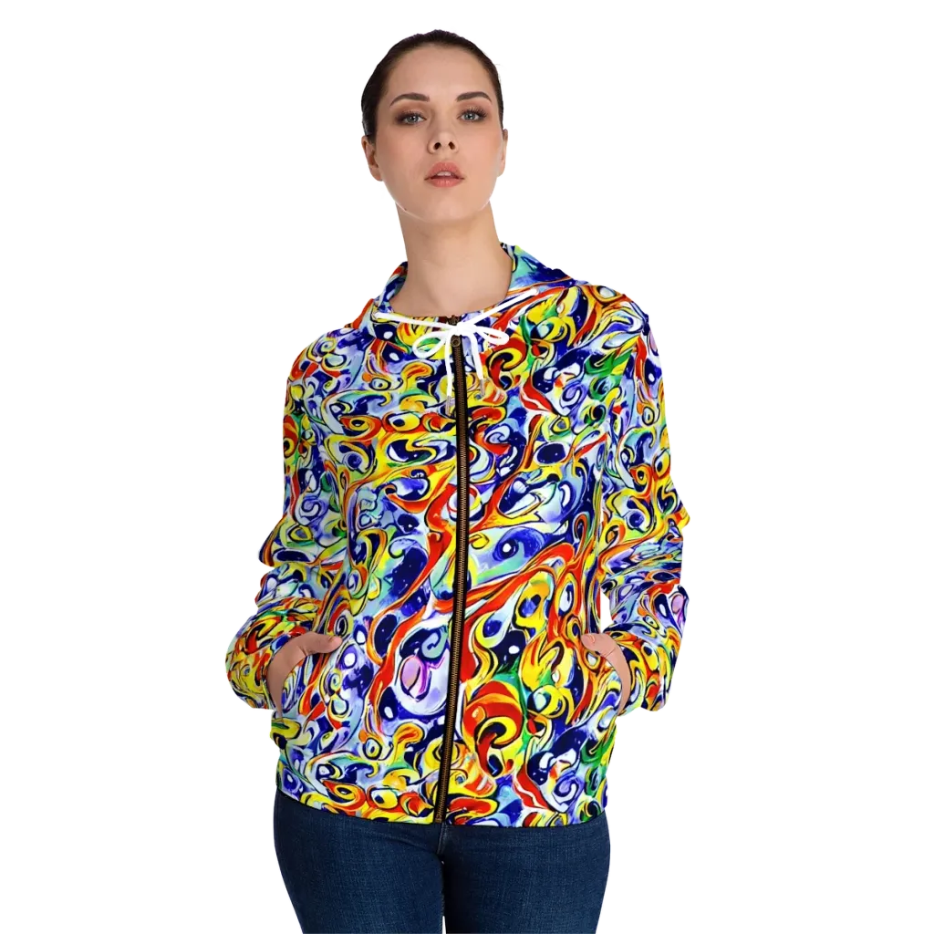 Painted Comet on Women's Full-Zip Hoodie — Front On Person