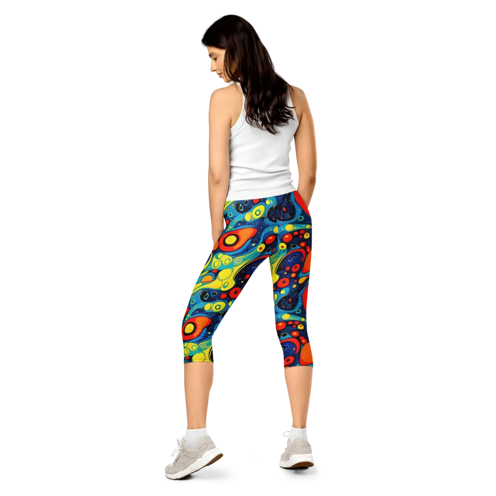 Vivid Amoeba on Capri Leggings — Back