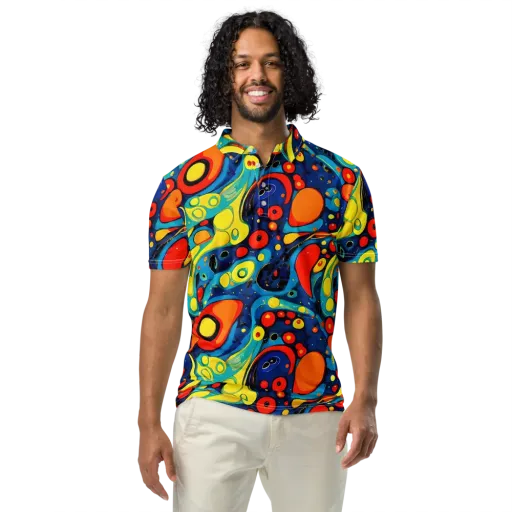 Vivid Amoeba on a Men's Slim Fit Polo Shirt