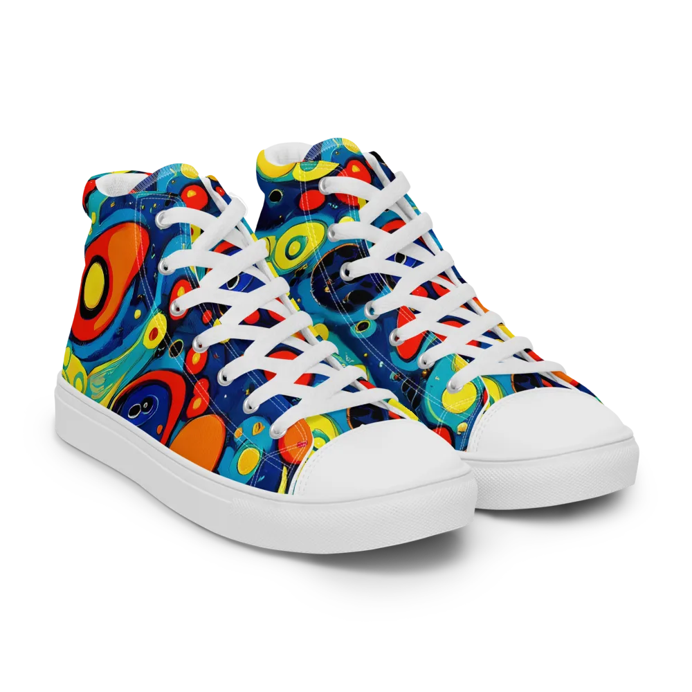 Vivid Amoeba on Men's High Top Canvas Shoes — Right Front