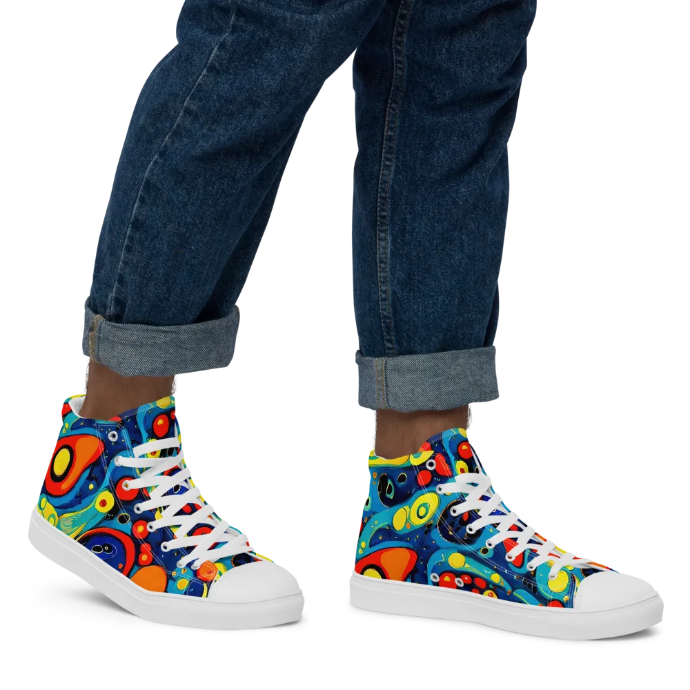 Vivid Amoeba on Men's High Top Canvas Shoes — Right