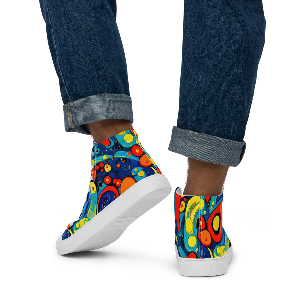 Vivid Amoeba on Men's High Top Canvas Shoes — Back