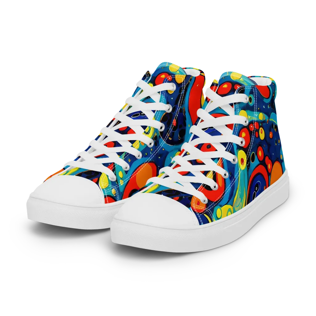 Vivid Amoeba on Women's High Top Canvas Shoes — Left Front