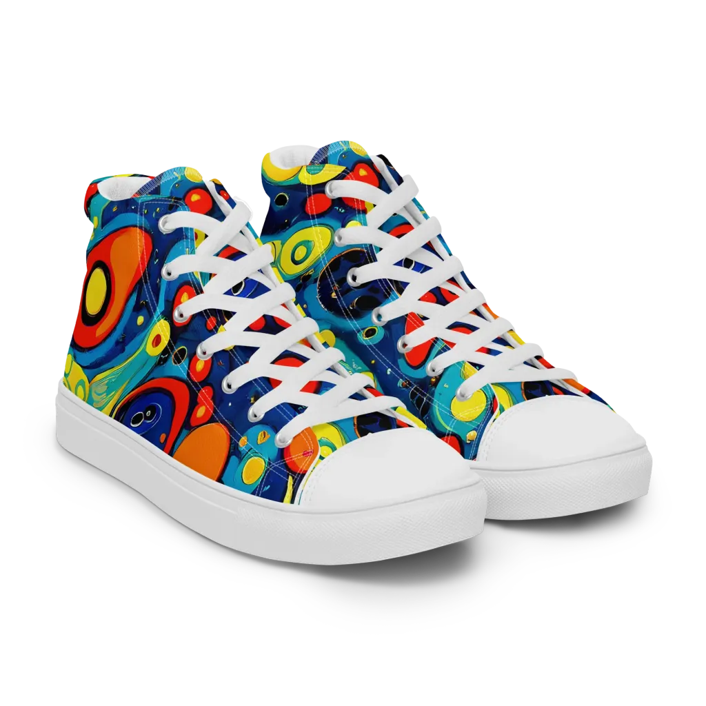 Vivid Amoeba on Women's High Top Canvas Shoes — Right Front