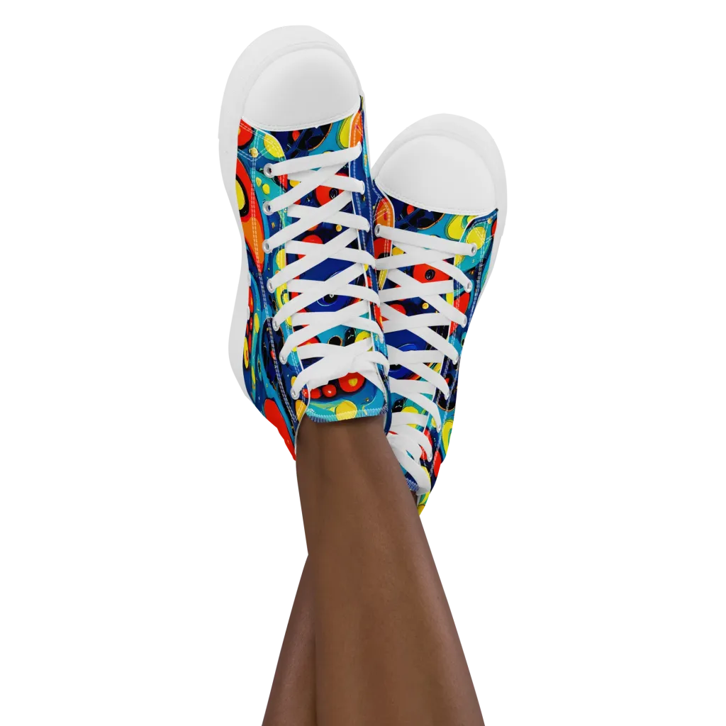 Vivid Amoeba on Women's High Top Canvas Shoes — Front