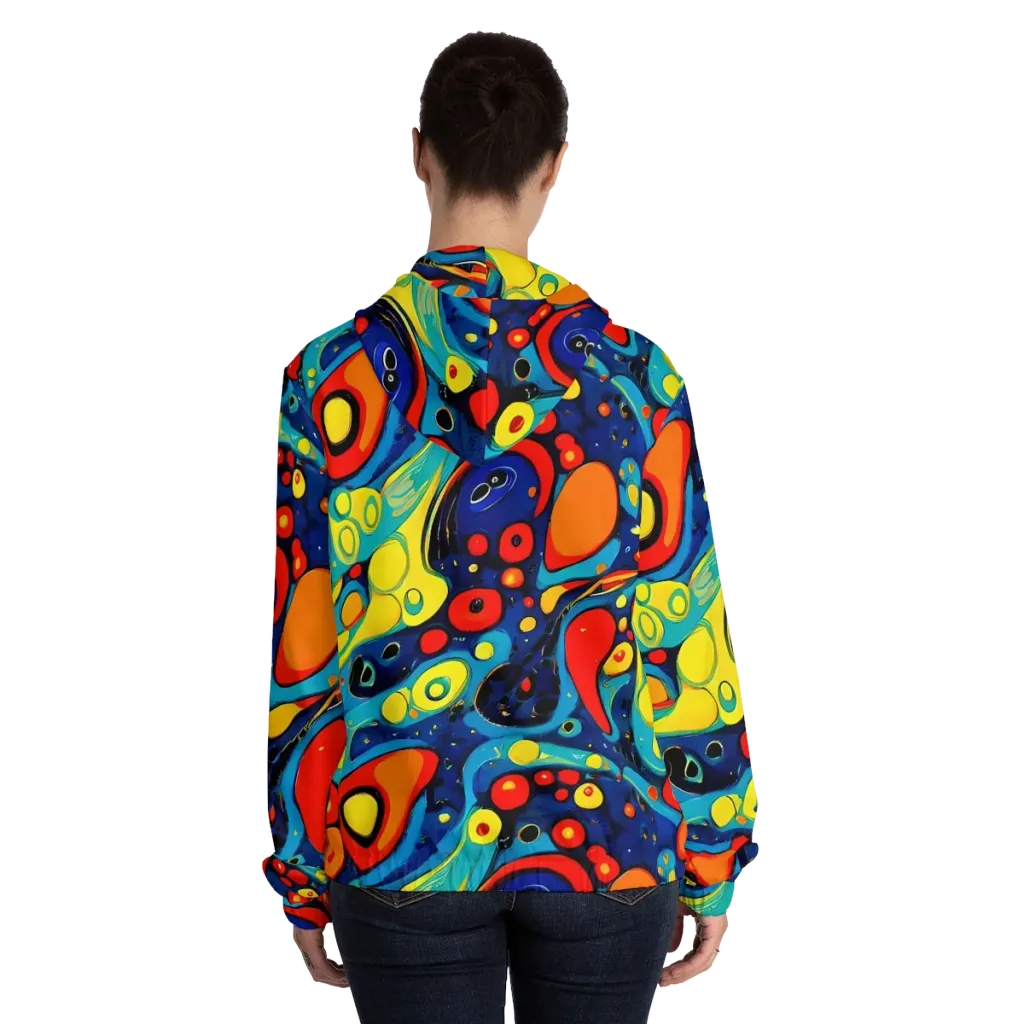 Vivid Amoeba on Women's Full-Zip Hoodie — Back On Person