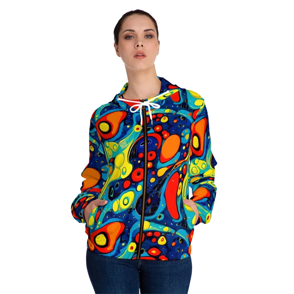 Vivid Amoeba on Women's Full-Zip Hoodie — Front On Person
