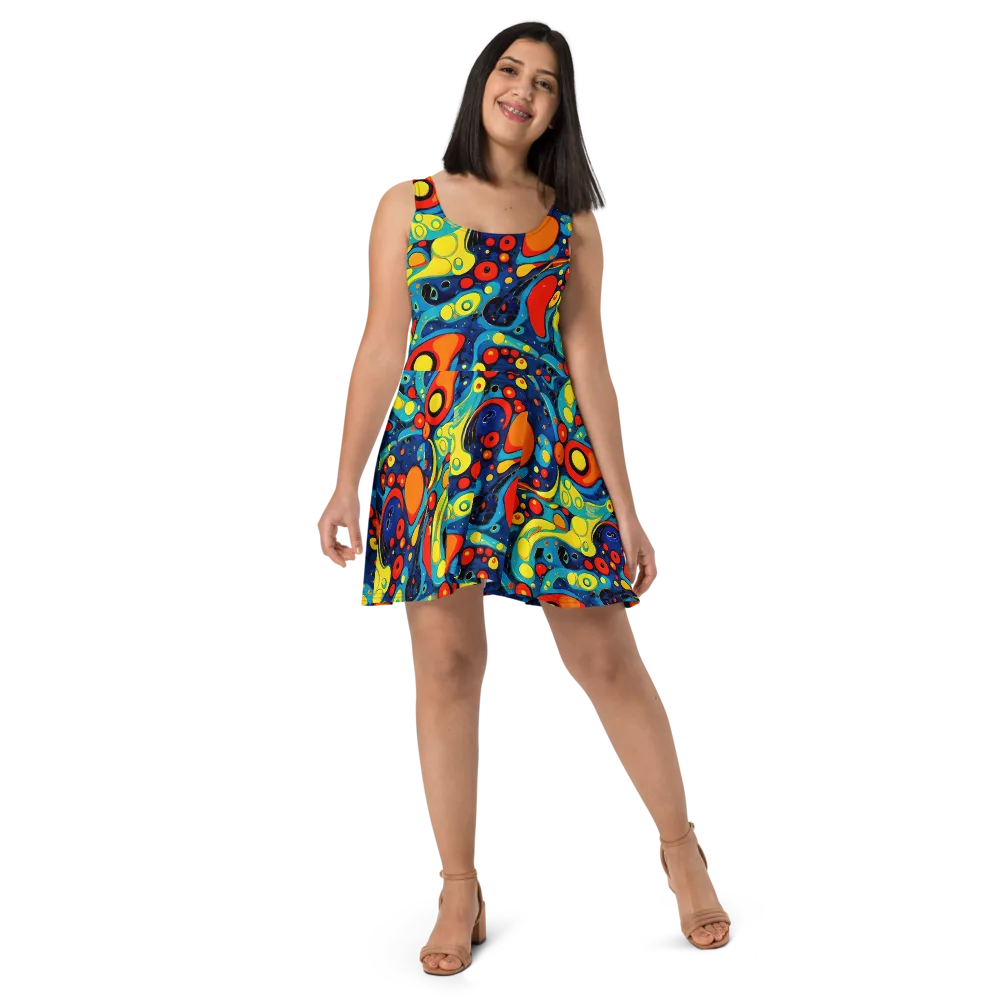 Vivid Amoeba on Skater Dress — Front