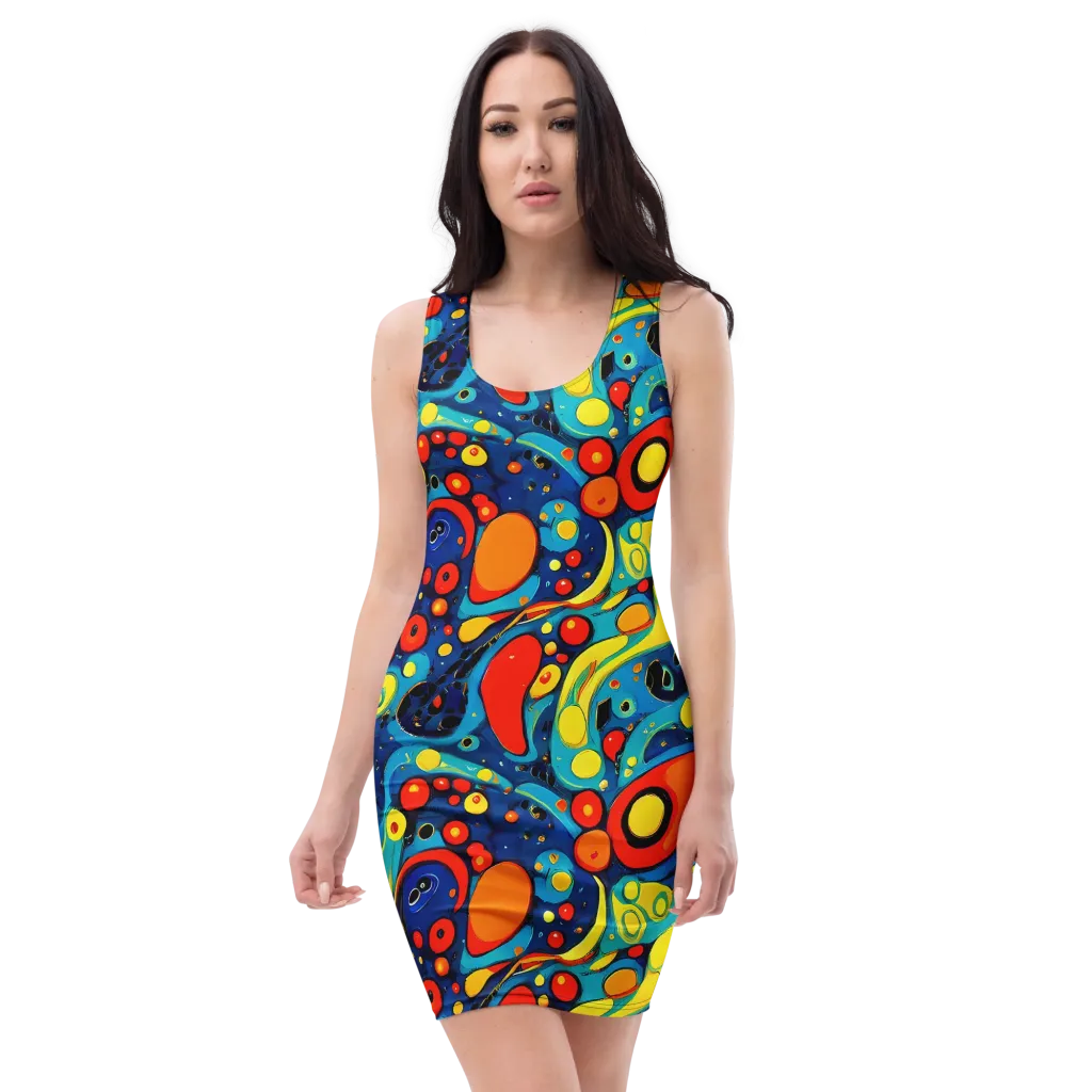 Vivid Amoeba on Bodycon Dress — Front