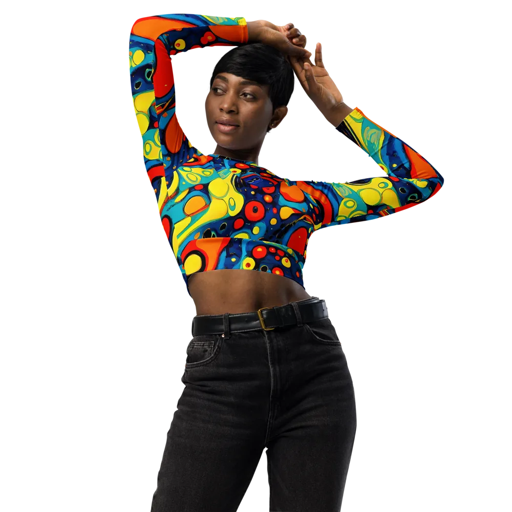 Vivid Amoeba on Long Sleeve Crop Top — Front
