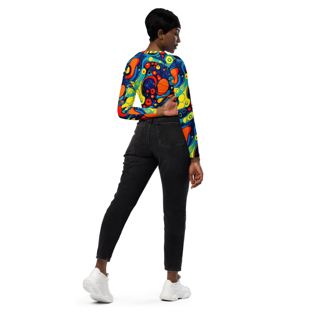 Vivid Amoeba on Long Sleeve Crop Top — Right Back