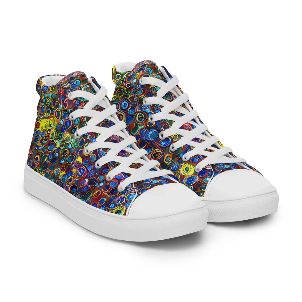 Vortex Mosaic on Men's High Top Canvas Shoes — Right Front