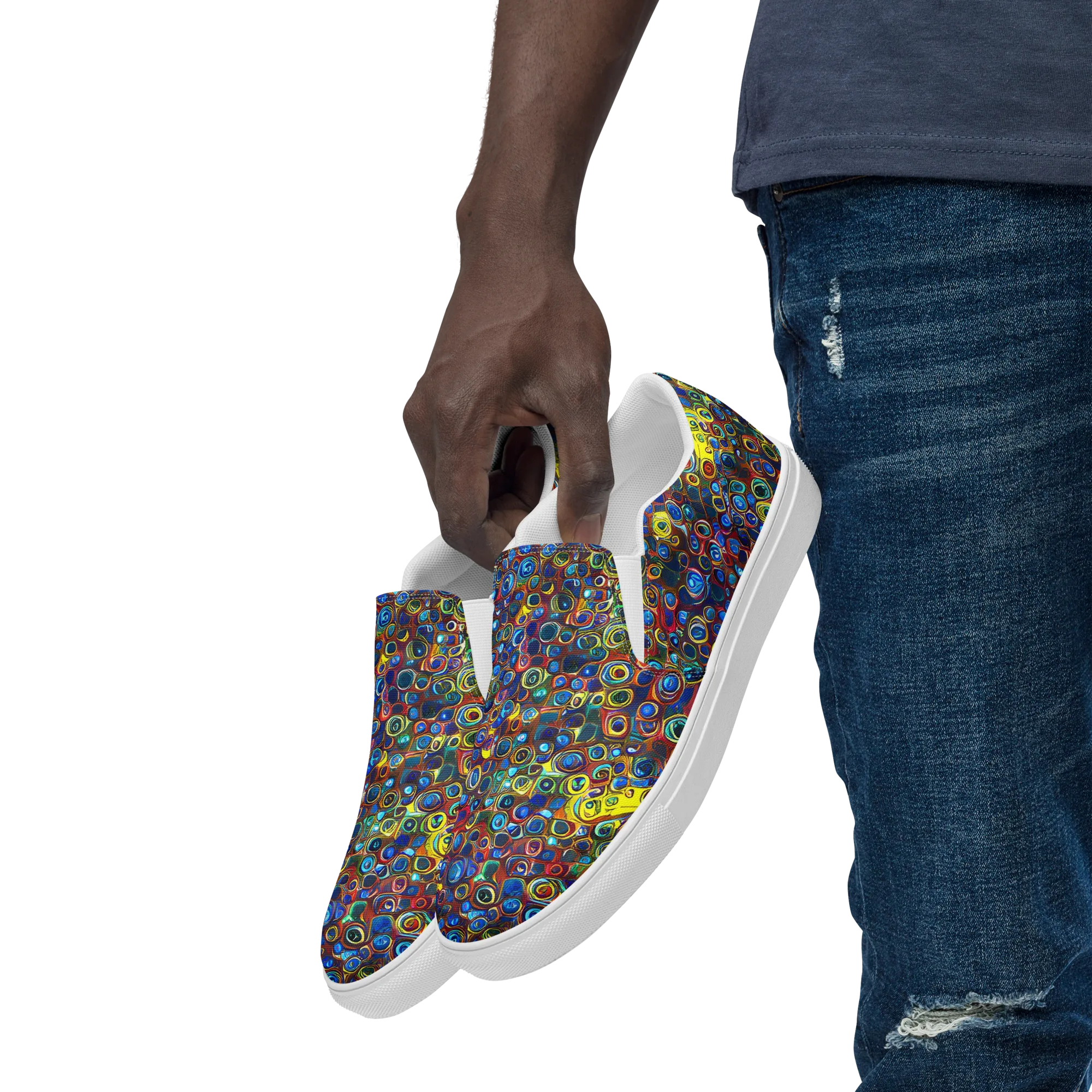 Vortex Mosaic on Men's Slip-On Canvas Shoes — Left Front
