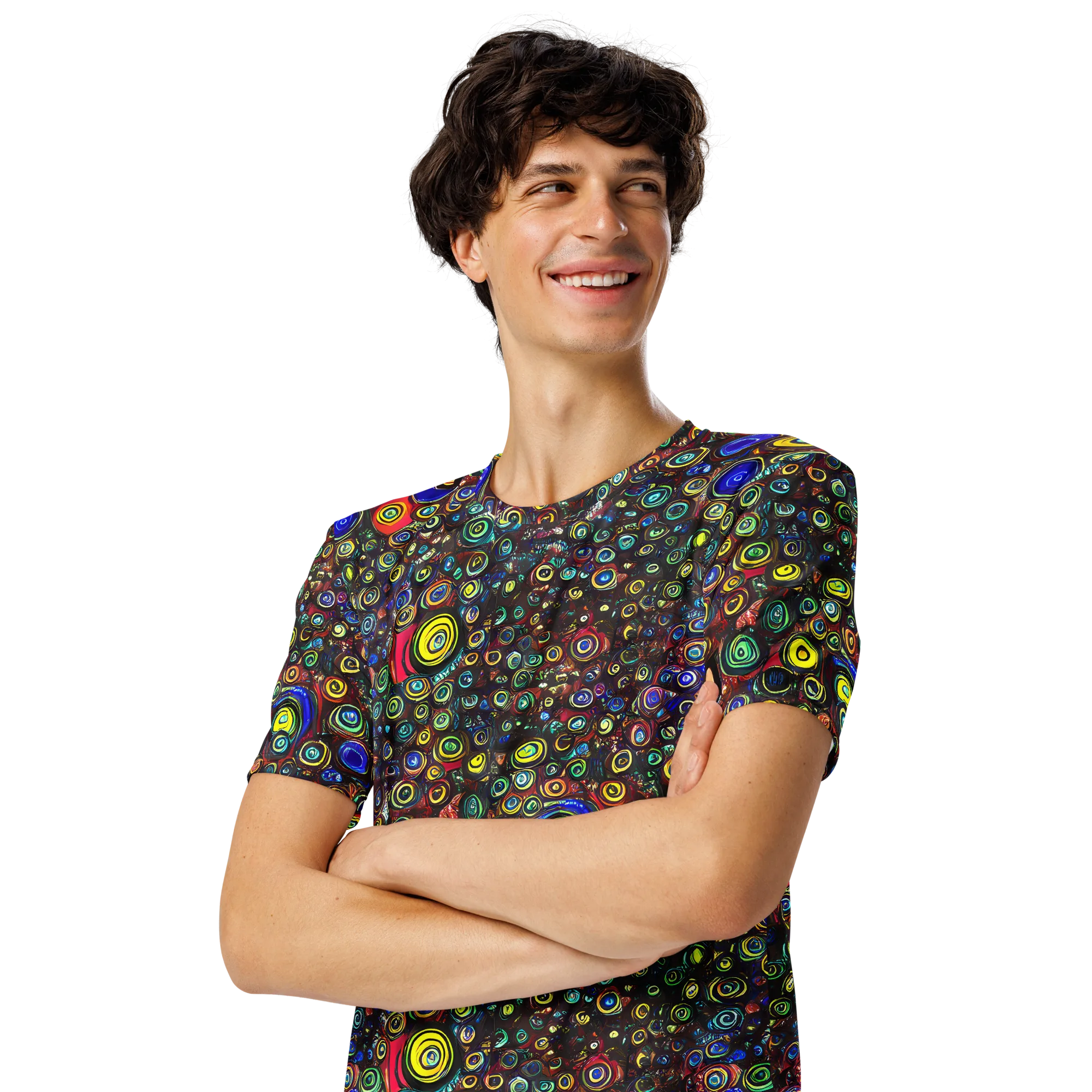 Neon Oculus on Men's Crew Neck T-Shirt — Left Front