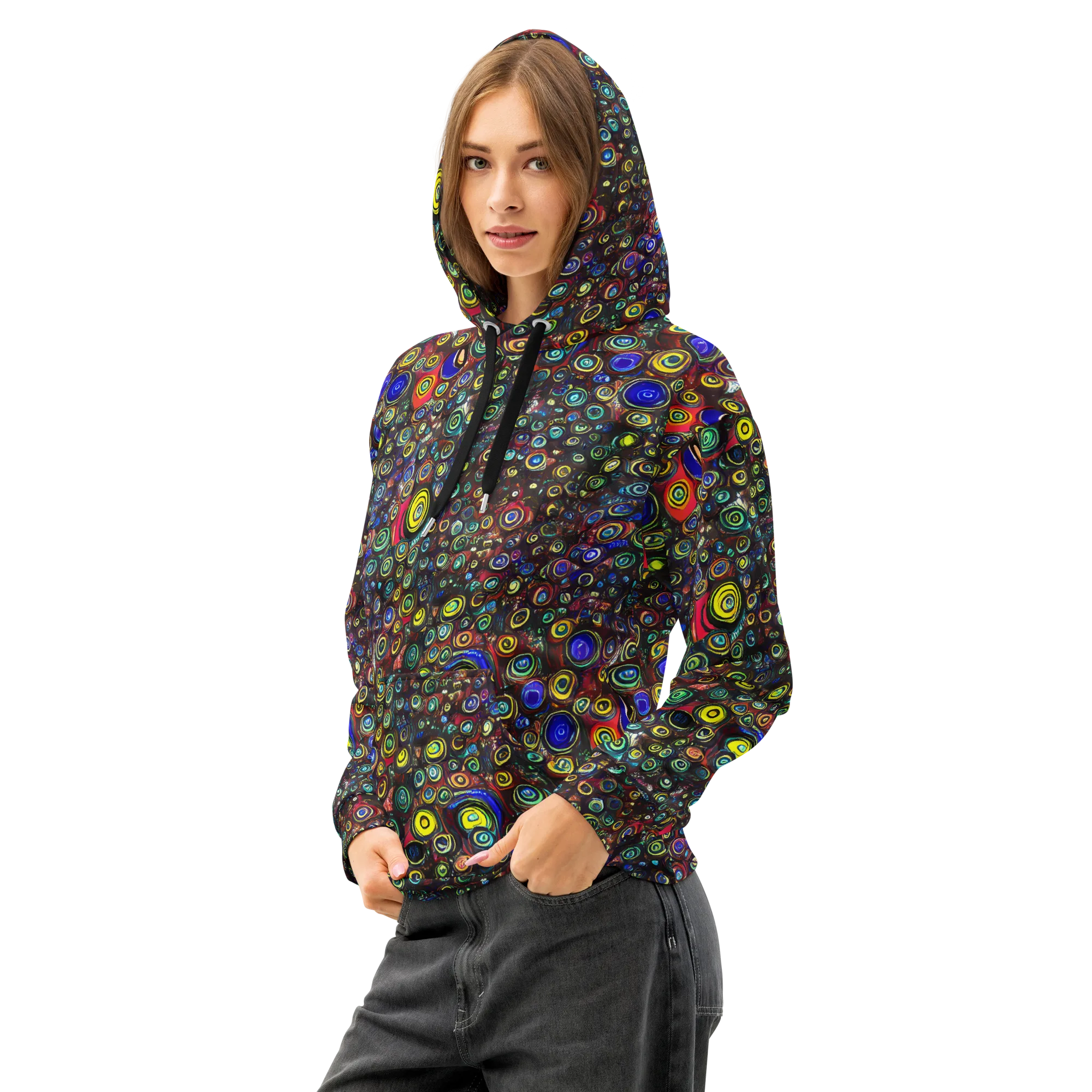 Neon Oculus on Cotton Hoodie — Left Front