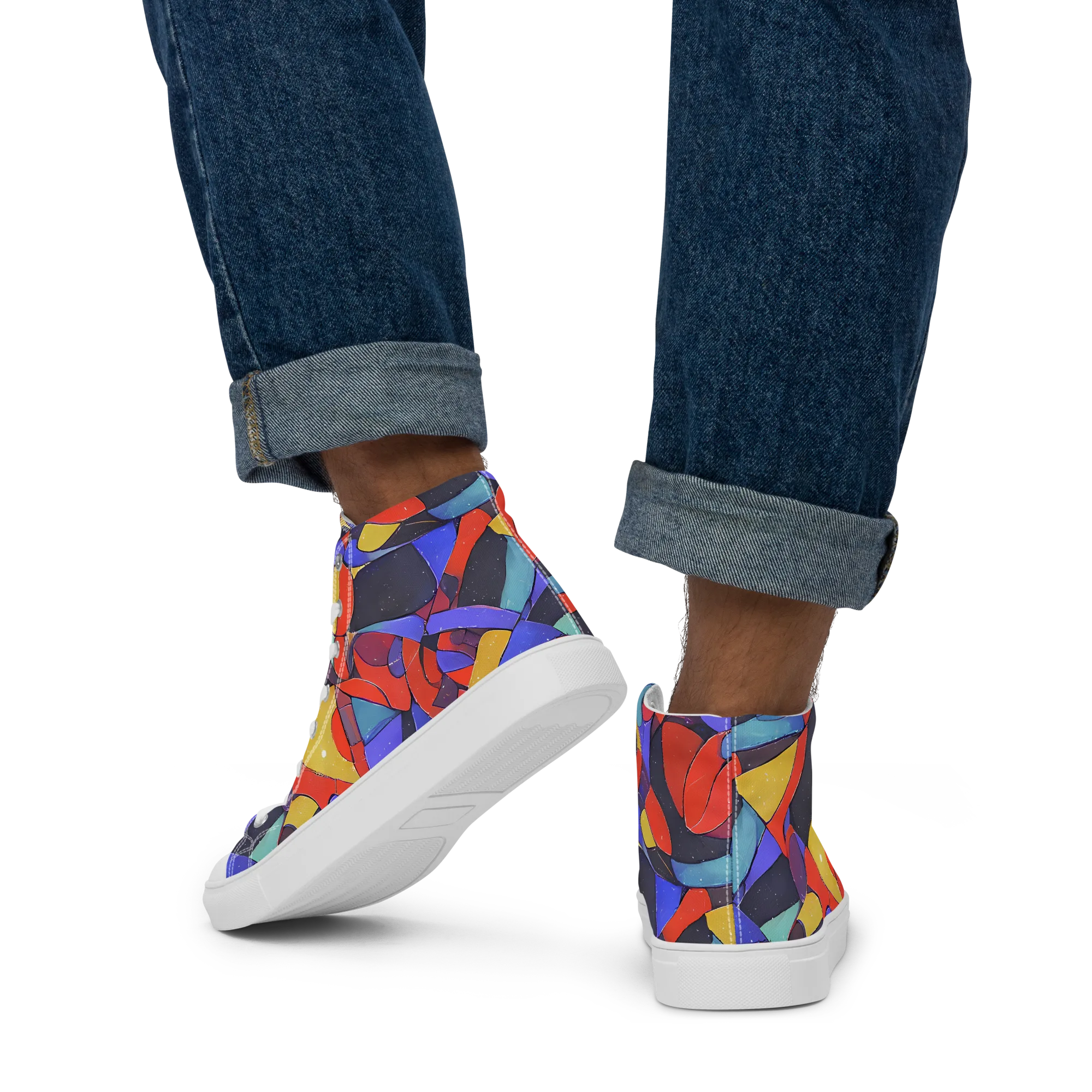 Neon Interlock on Men's High Top Canvas Shoes — Back