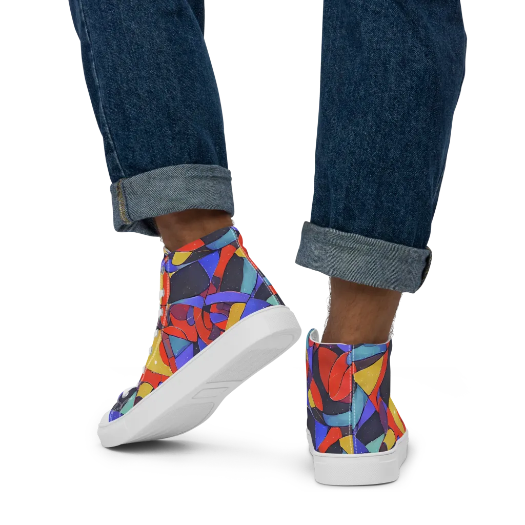 Neon Interlock on Men's High Top Canvas Shoes — Back