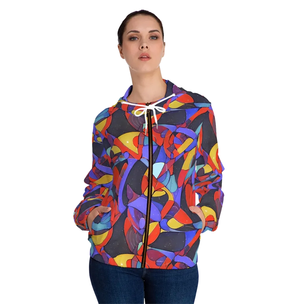 Neon Interlock on Women's Full-Zip Hoodie — Front On Person