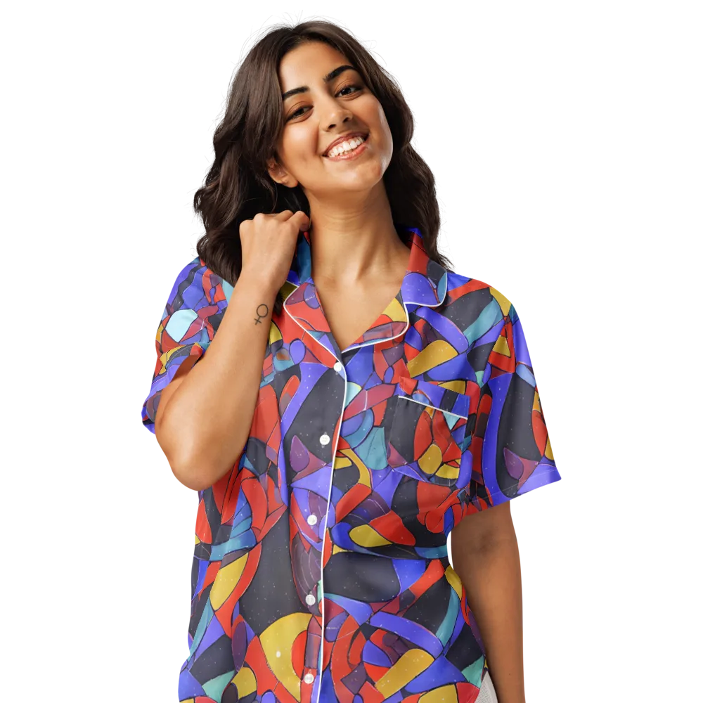 Neon Interlock on Women's Short Sleeve Pajama Top — Front