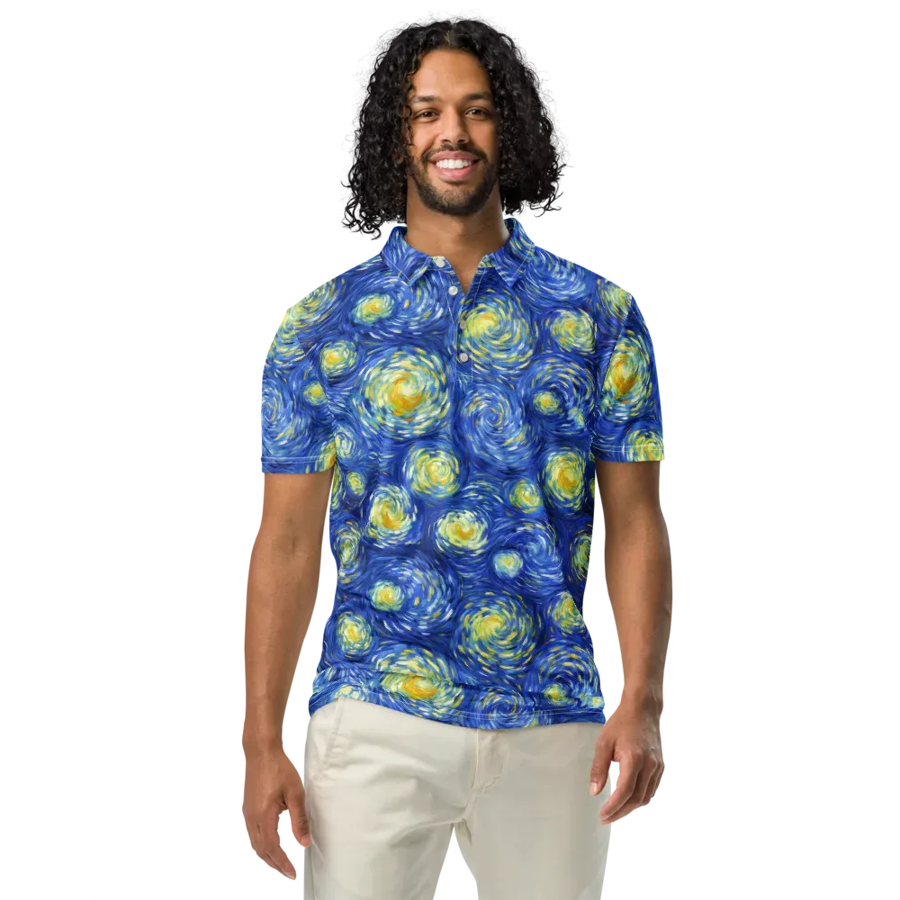 Golden Galaxies on Men's Slim Fit Polo Shirt — Front