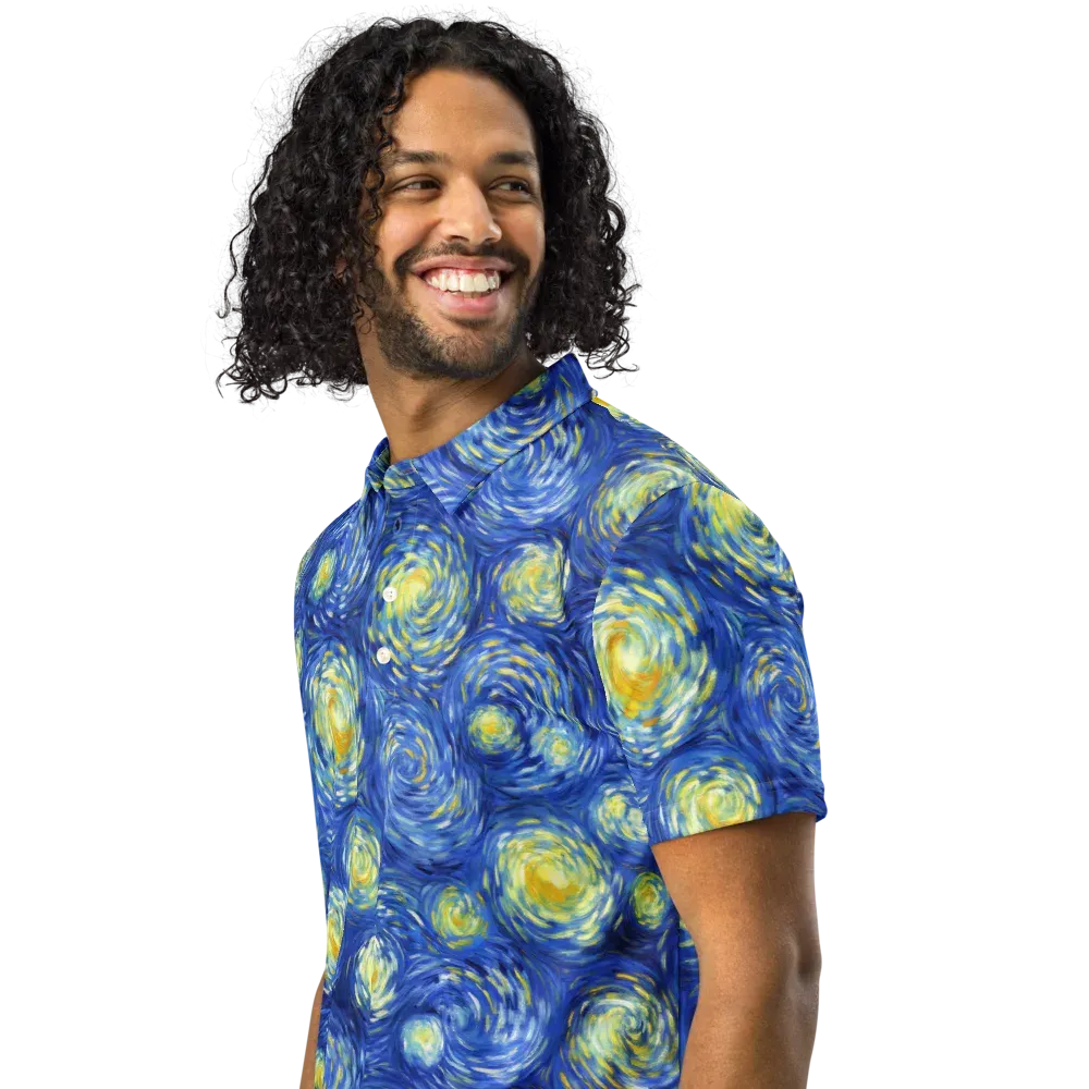 Golden Galaxies on Men's Slim Fit Polo Shirt — Left Front