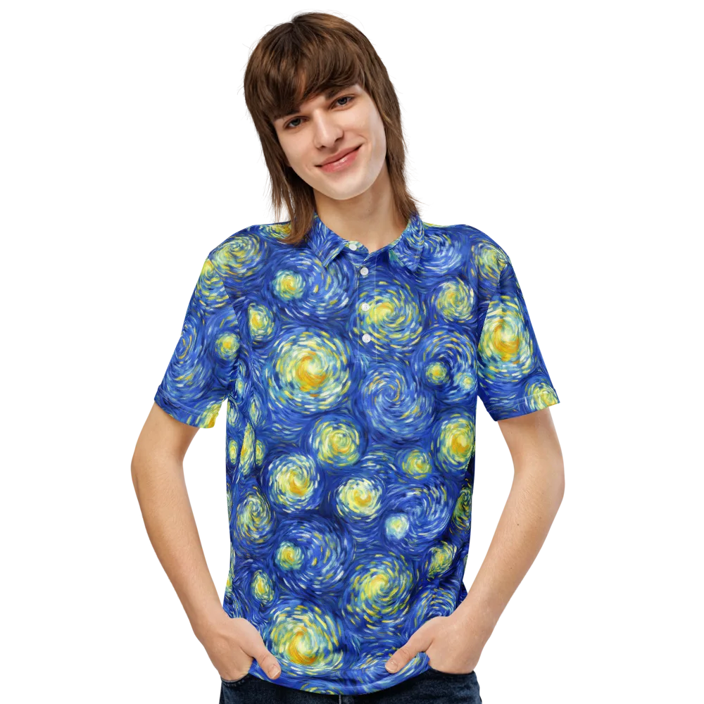 Golden Galaxies on Men's Slim Fit Polo Shirt — Front