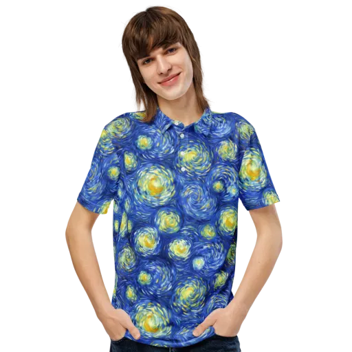 Golden Galaxies on a Men's Slim Fit Polo Shirt