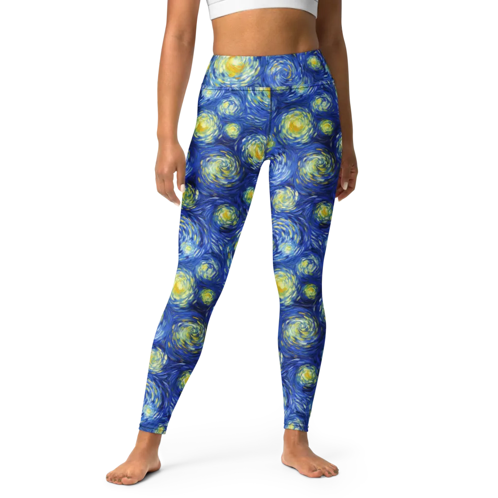 Golden Galaxies on Yoga Leggings — Front