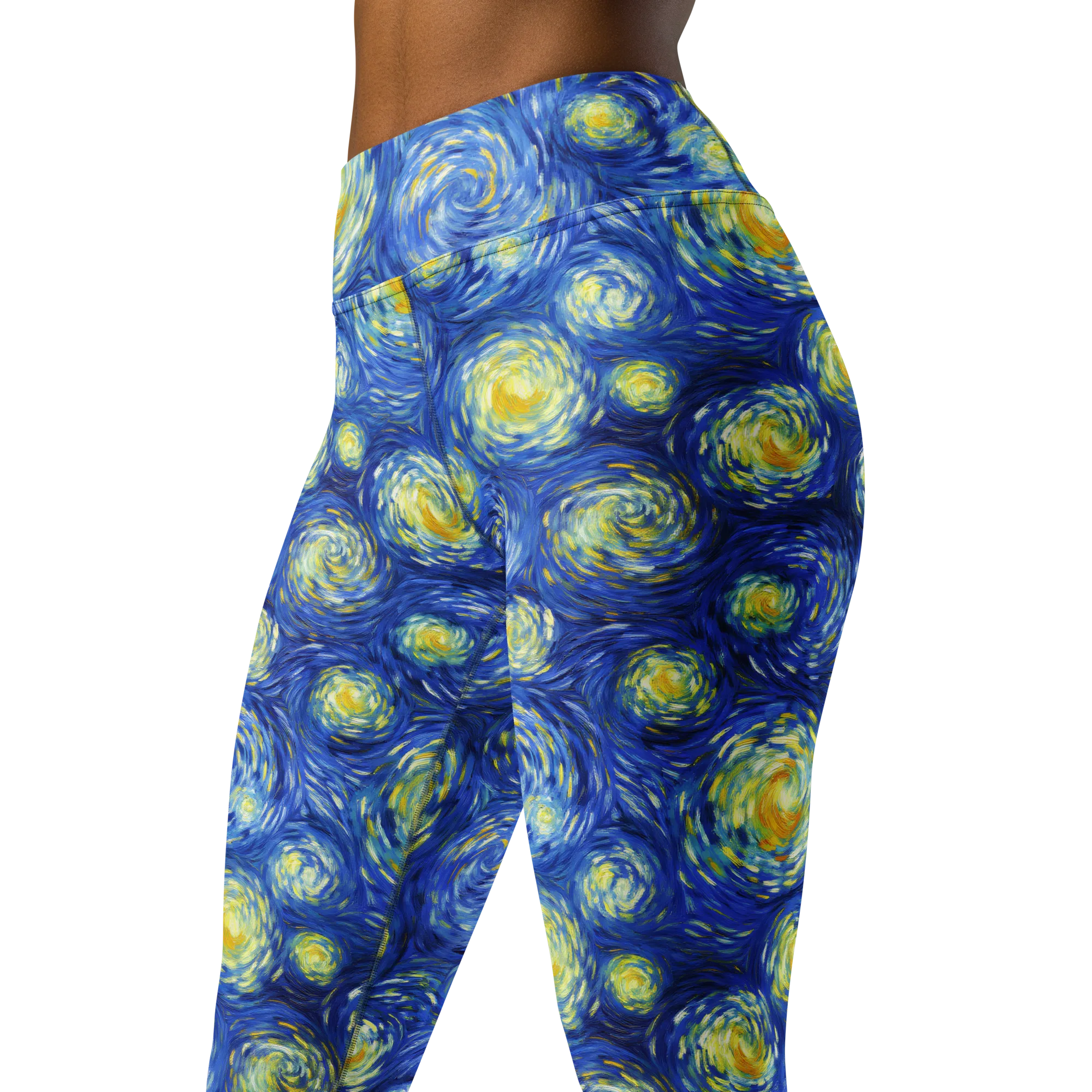 Golden Galaxies on Yoga Leggings — Left Front