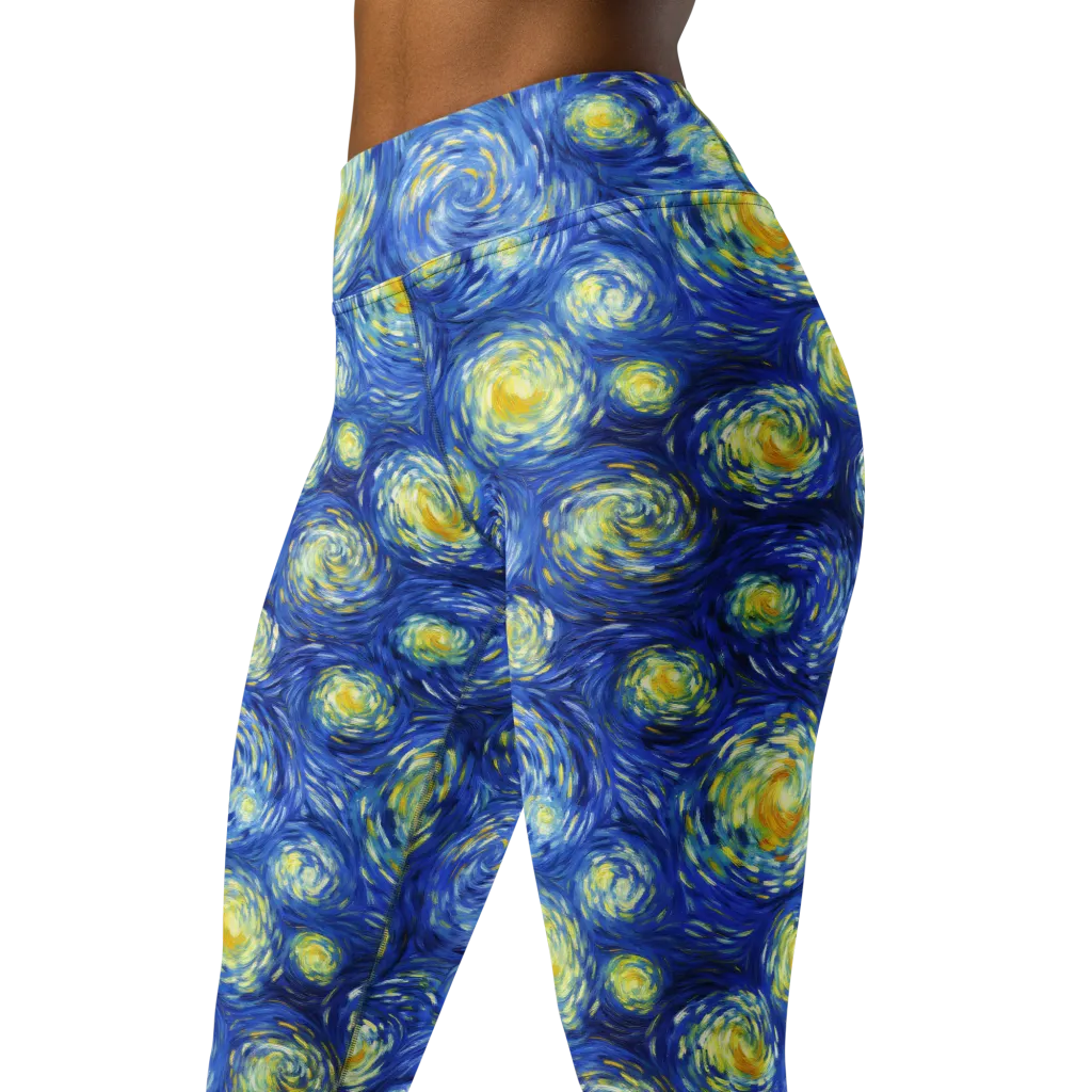Golden Galaxies on Yoga Leggings — Left Front