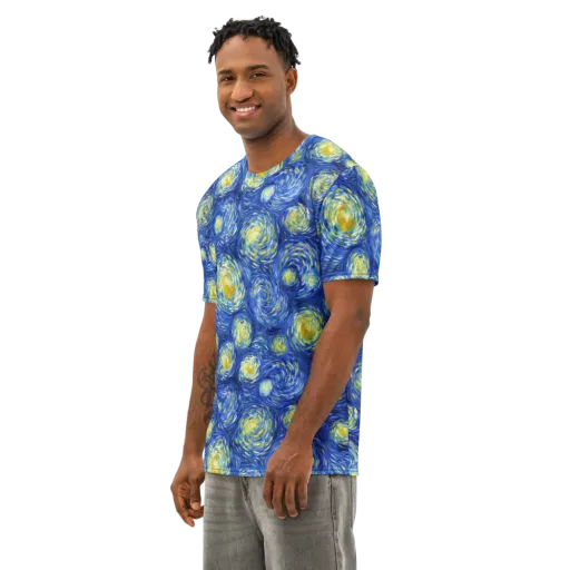 Golden Galaxies on a Men's Cotton Crew Neck T-Shirt