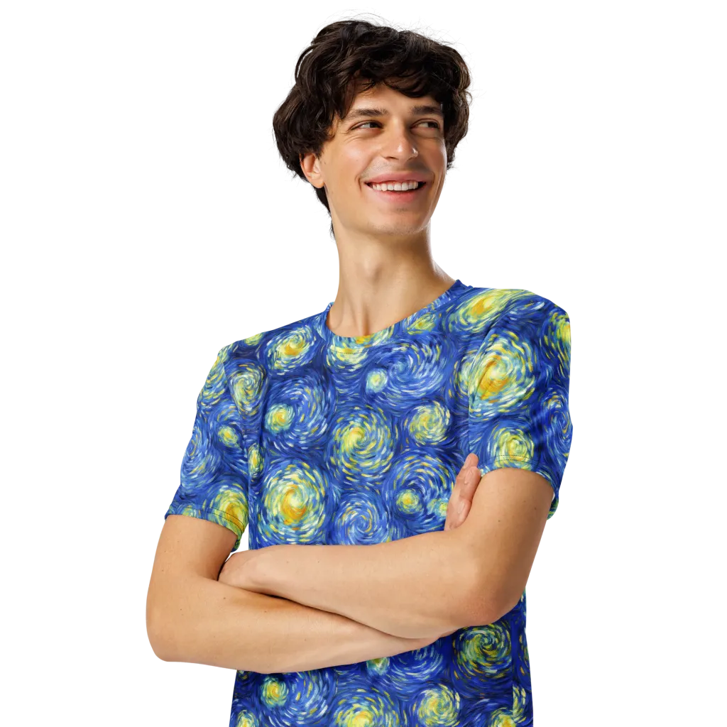 Golden Galaxies on Men's Crew Neck T-Shirt — Left Front
