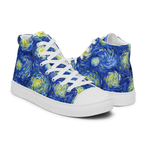 Golden Galaxies on a Men's High Top Canvas Shoes