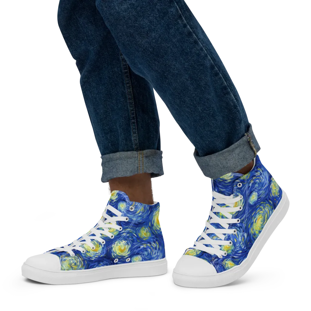 Golden Galaxies on Men's High Top Canvas Shoes — Left