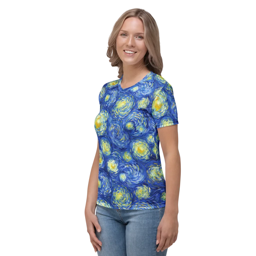 Golden Galaxies on Women's Crew Neck T-Shirt — Left