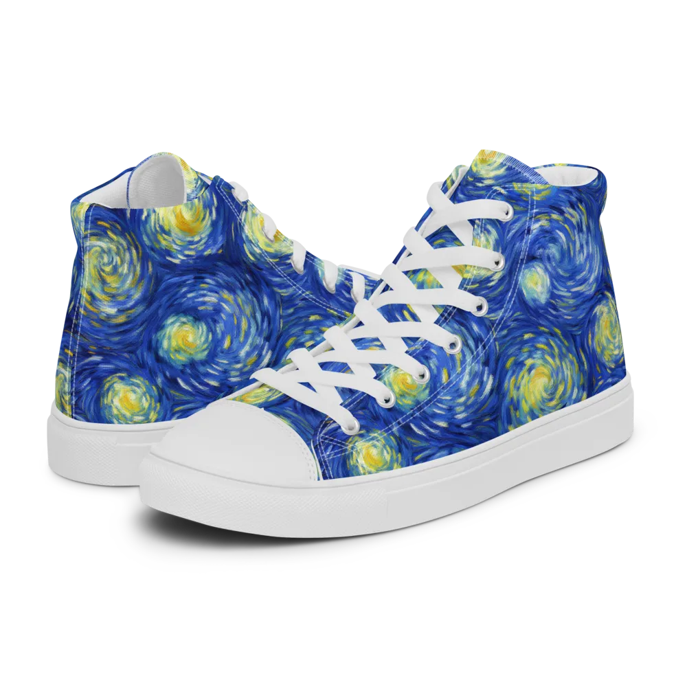 Golden Galaxies on Women's High Top Canvas Shoes — Left