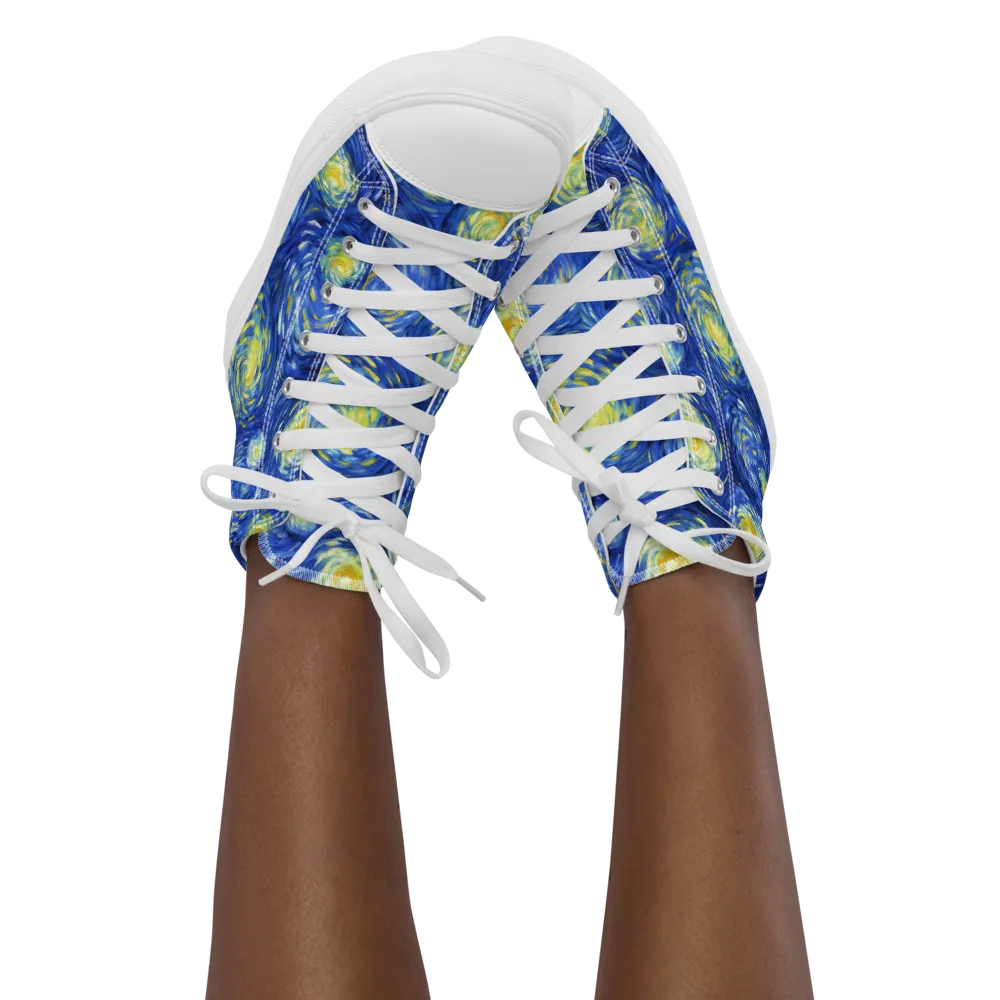 Golden Galaxies on Women's High Top Canvas Shoes — Front