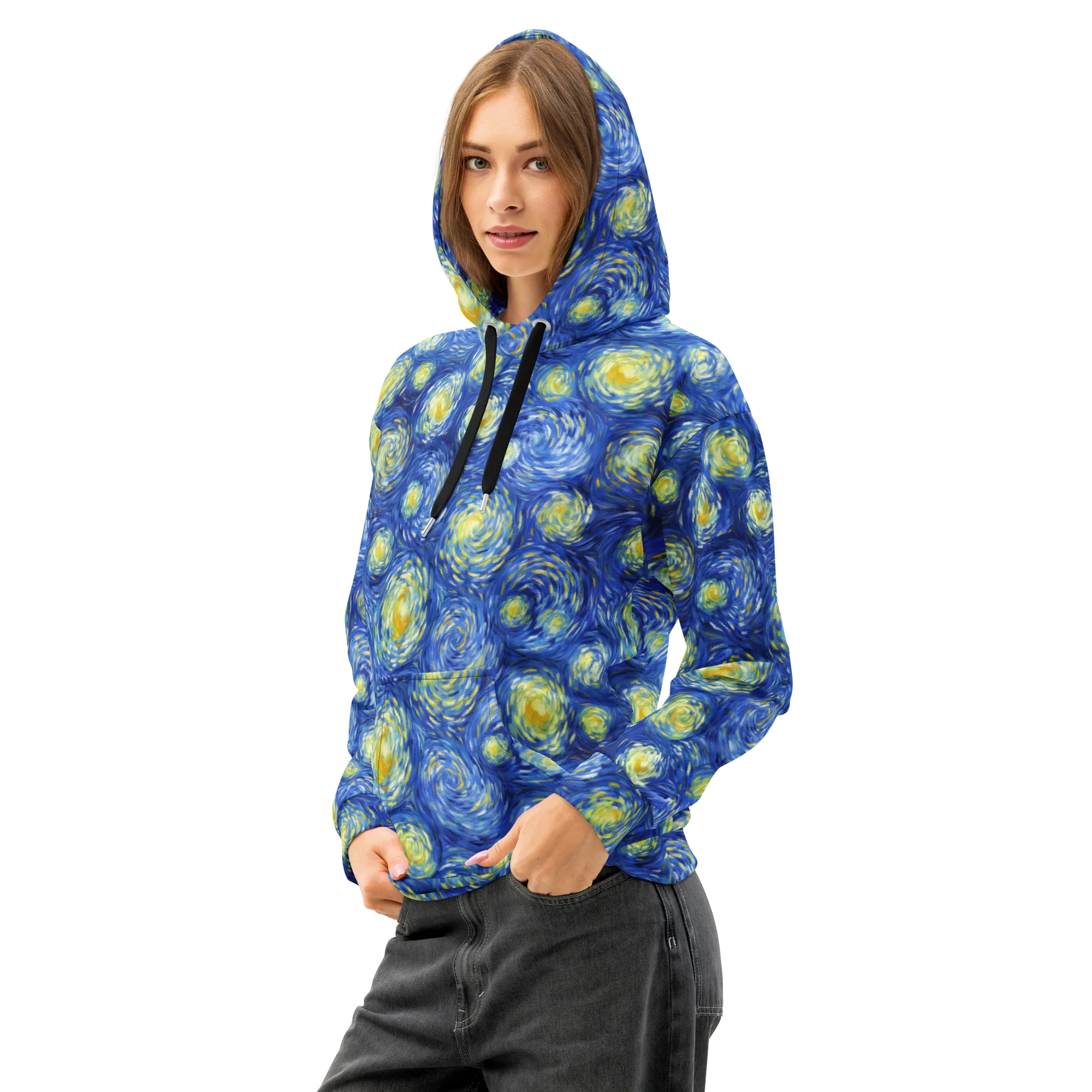 Golden Galaxies on Cotton Hoodie — Left Front