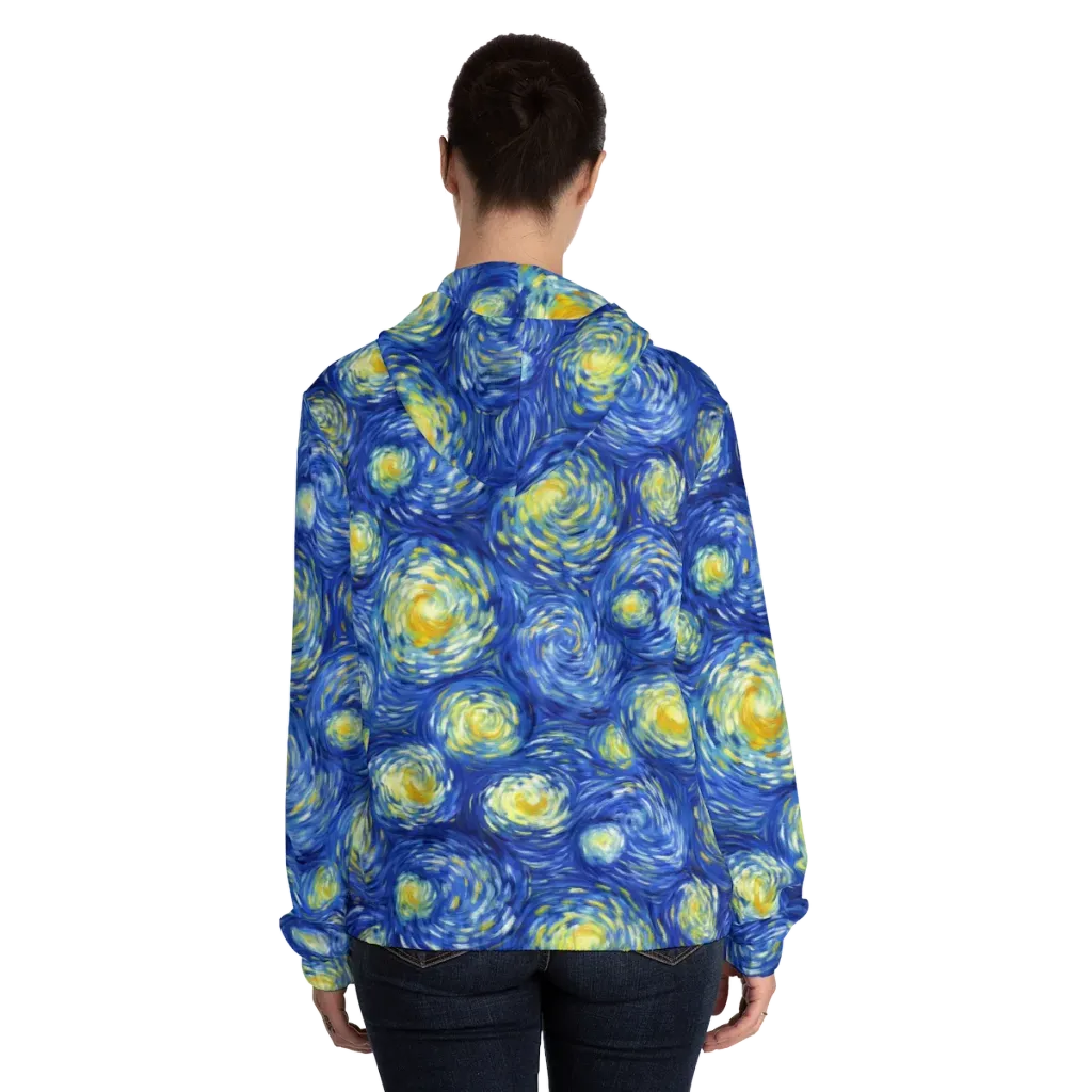Golden Galaxies on Women's Full-Zip Hoodie — Back On Person