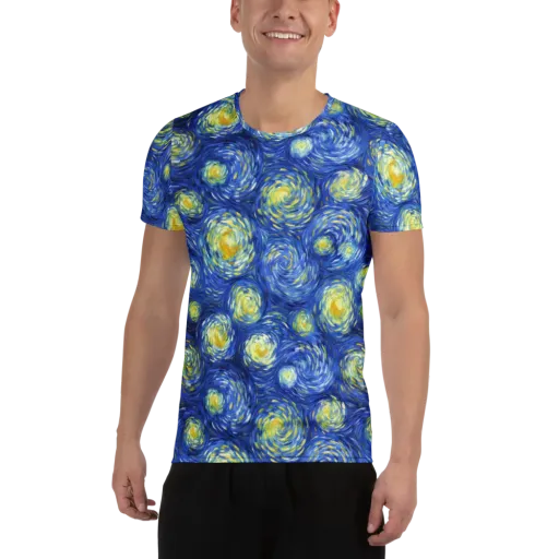 Golden Galaxies on a Men's Athletic T-Shirt