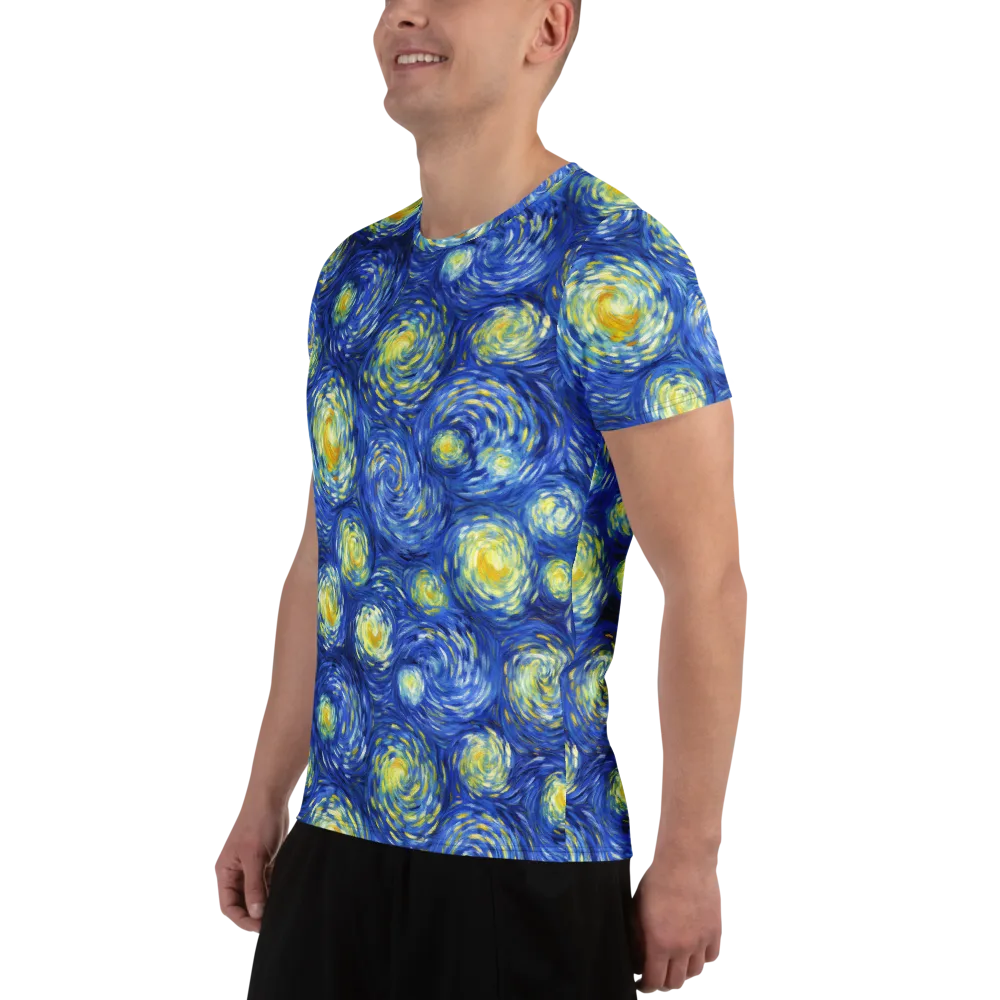 Golden Galaxies on Men's Athletic T-Shirt — Left