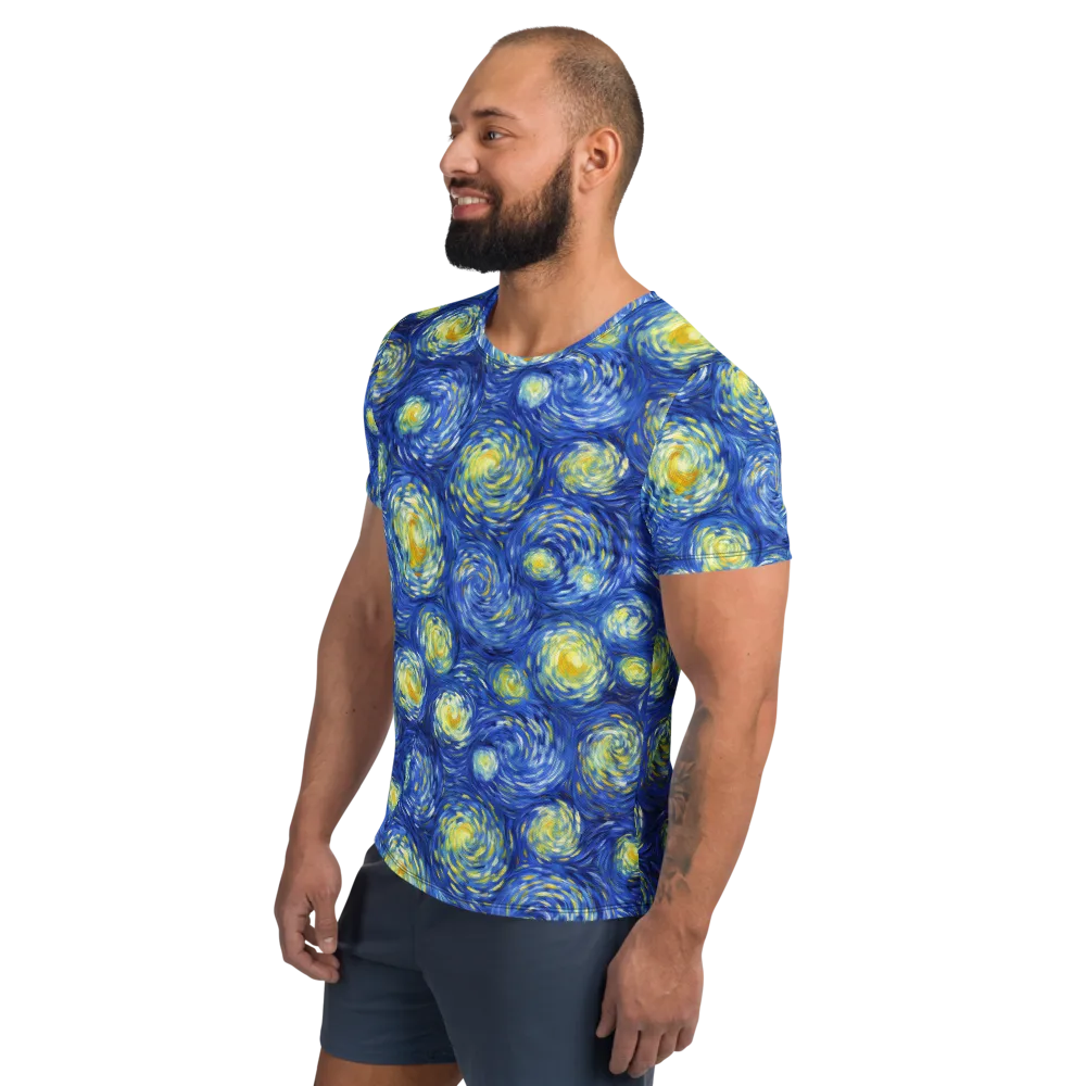 Golden Galaxies on Men's Athletic T-Shirt — Left