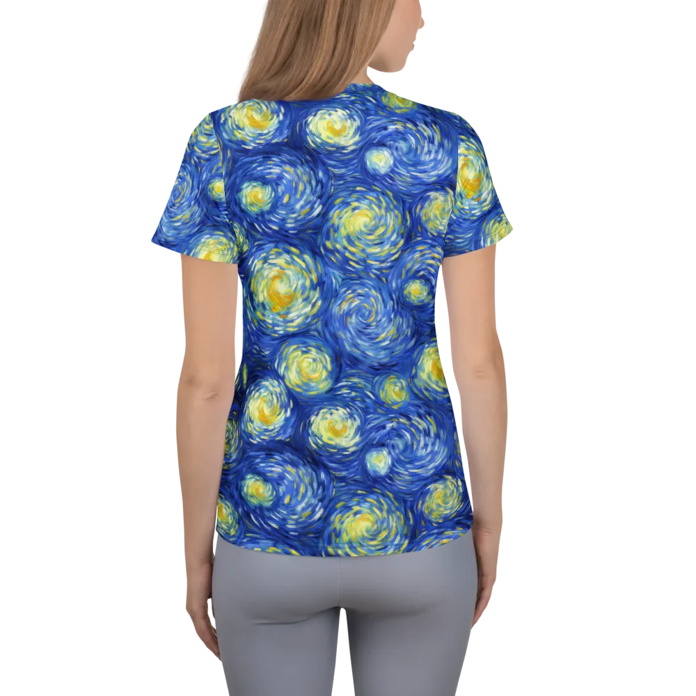 Golden Galaxies on Women's Athletic T-Shirt — Back