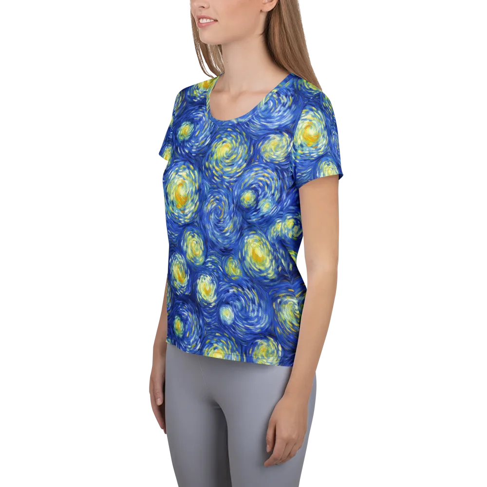 Golden Galaxies on Women's Athletic T-Shirt — Left