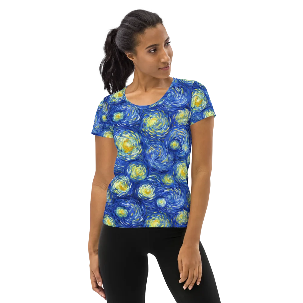 Golden Galaxies on Women's Athletic T-Shirt — Front