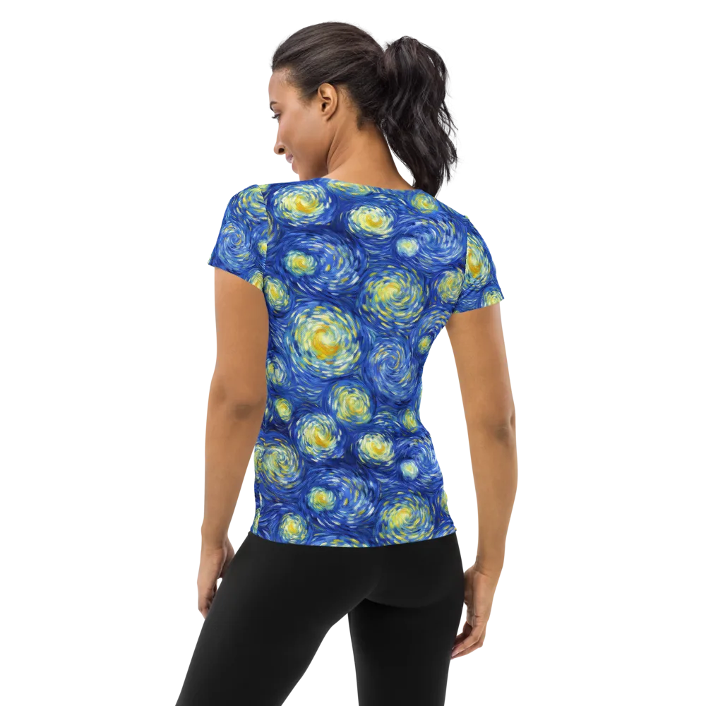 Golden Galaxies on Women's Athletic T-Shirt — Back