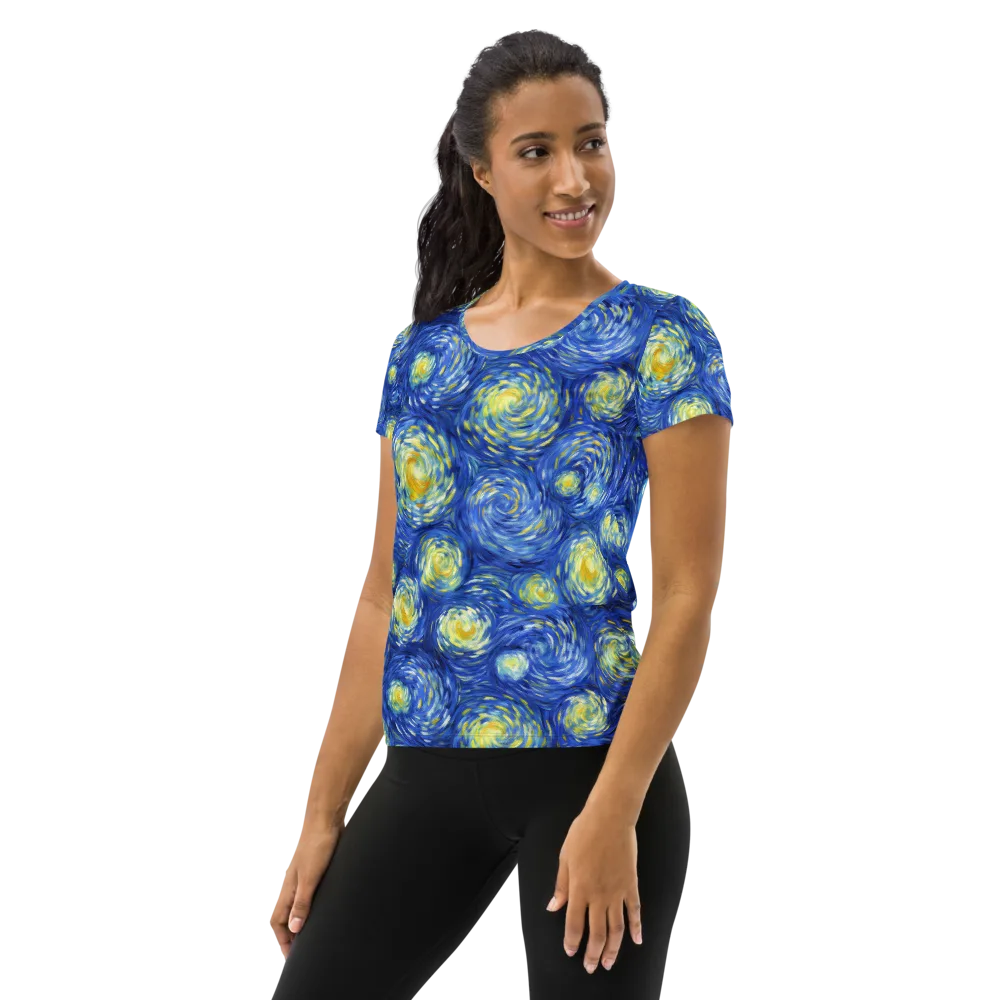 Golden Galaxies on Women's Athletic T-Shirt — Left